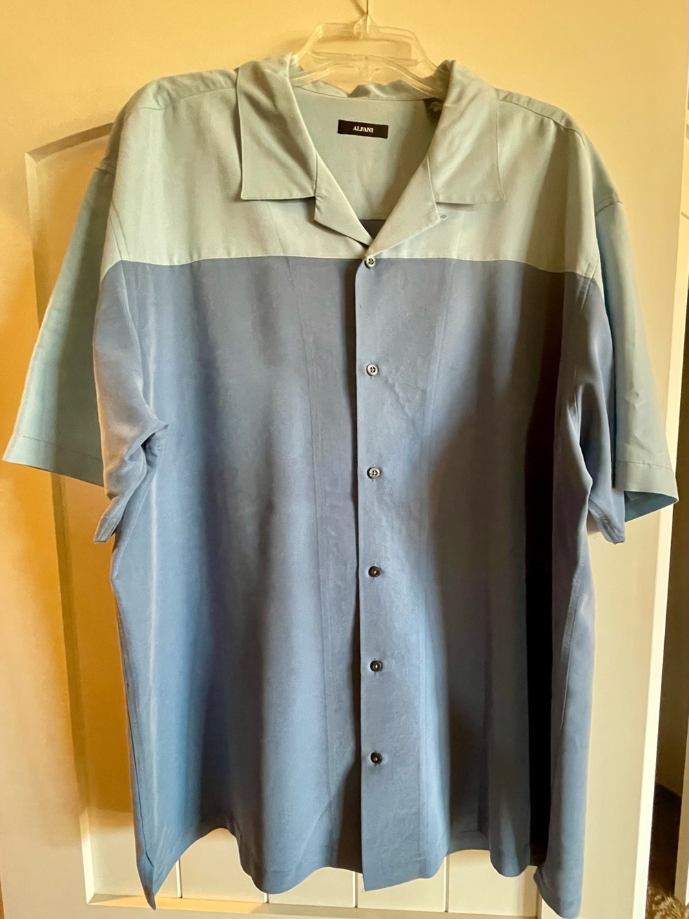 Alfani Two-Tone Light Blue and Sky Blue Short-Sleeve Button-Down Shirt